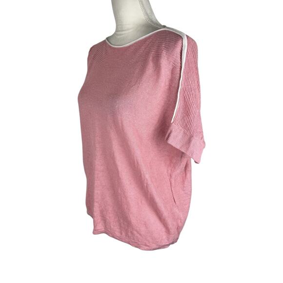 Estheme Studio Paris Linen Pullover Pink Top White Trim Dolman Sleeve Size Large - Picture 4 of 6